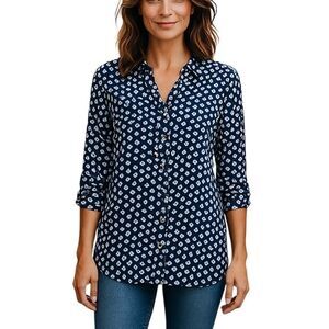 Perseption Concept Women’s Button Up Semi Sheer Top Size Large